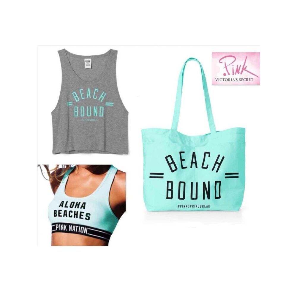 NWT Gorgeous So Vintage Y2K Set 3 Pz Victoria's Secret Tote Bag, Sport Bra & Top